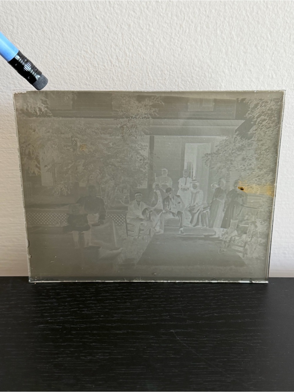 Antique Glass Plate Negative Family Group Adults Children Outdoors 1800s 1900s